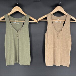 Old Navy Women's Lot of 2 Heritage Slub Henley Tank Tops XS/XXS Modal Blend